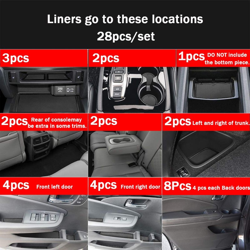 Auovo Anti Dust Door Mats for Honda Passport Accessories 2019-2023 Interior Custom Fit Door Compartment Cup Holder Center Console Mats Inserts (28pcs/Set) (Black Trim) - Image 4